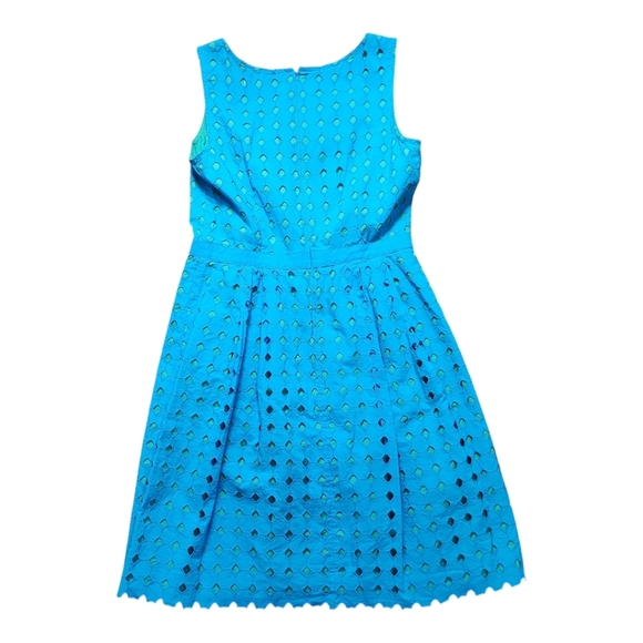 Loft Ann Taylor Elegant Aqua Blue Green Eyelet Sleeveless Dress Size 6 - Picture 8 of 9